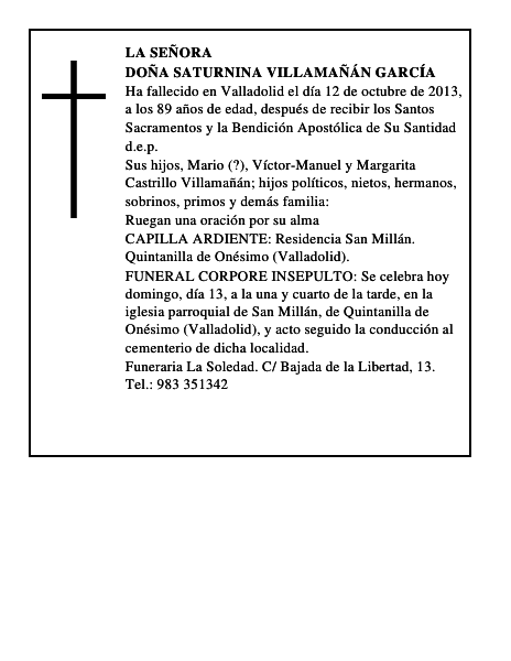 Doña Saturnina Villamañán García