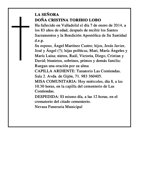 Doña Cristina Toribio Lobo