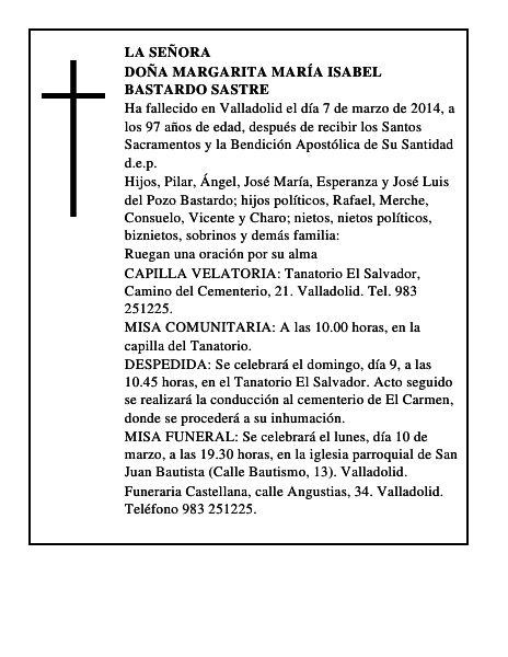 Doña Margarita María Isabel Bastardo Sastre