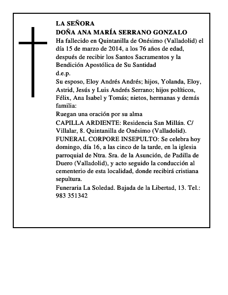 Doña Ana María Serrano Gonzalo