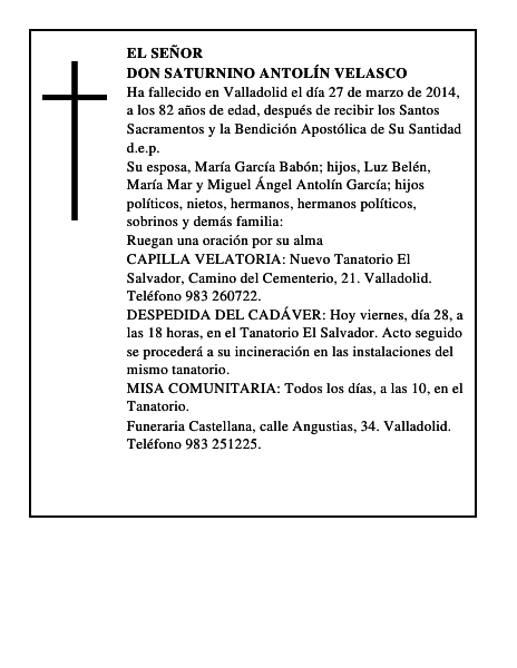 Don Saturnino Antolín Velasco