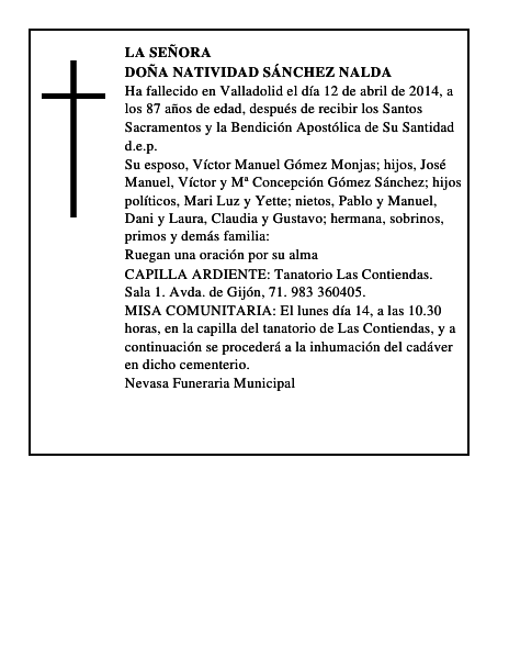 Doña Natividad Sánchez Nalda