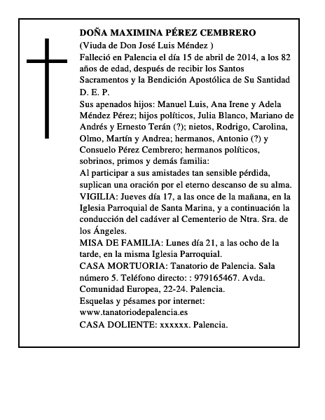 Doña Maximina Pérez Cembrero