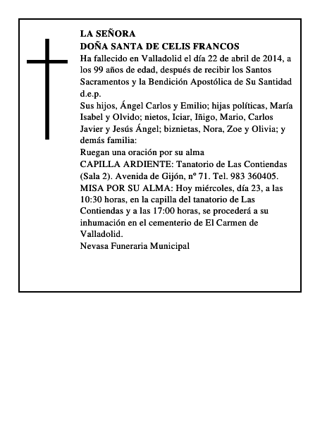Doña Santa de Celis Francos