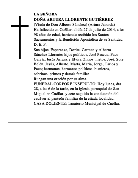 Doña Artura Llorente Gutiérrez