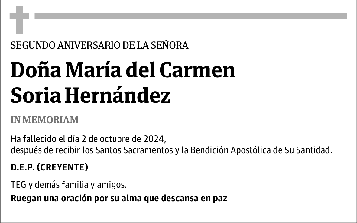 Segundo Aniversario Doña Maria del Carmen Soria